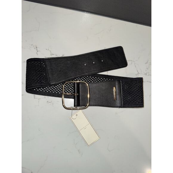 Adrienne Vittadini Wide Stretch Belt w/ Faux Leather Sz S/M Black & Silver - Picture 5 of 6